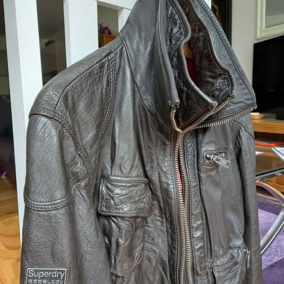 Superdry TARPIT ( badASS ) Leather Biker / Flight Jacket black - Picture 4 of 16